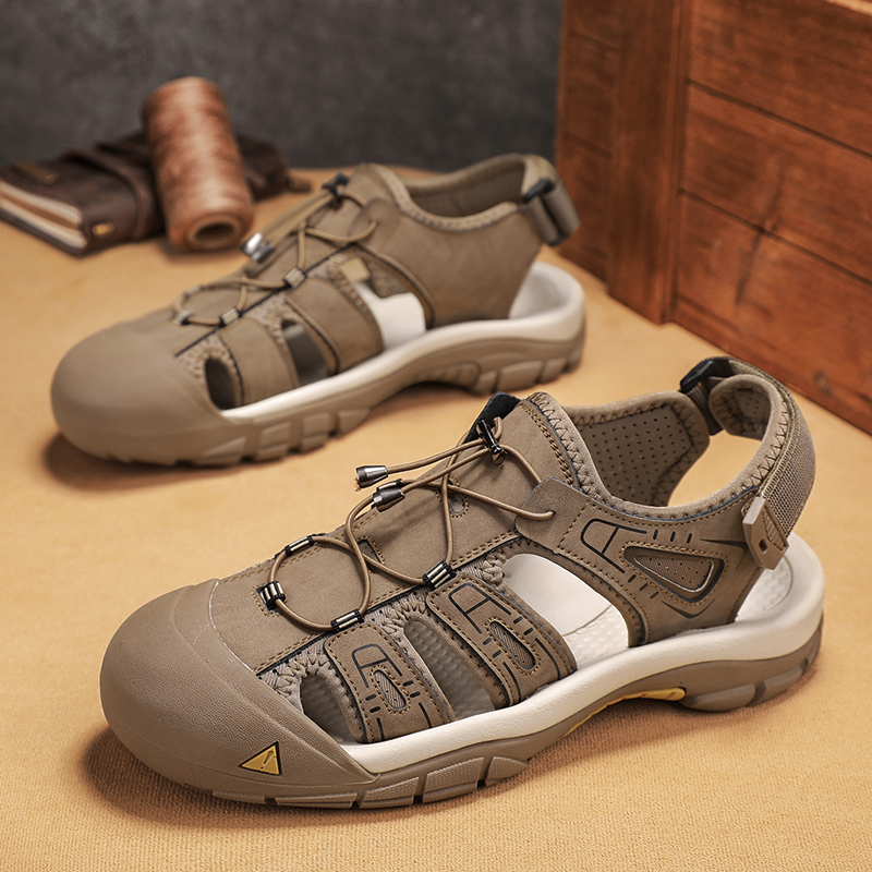 Men Shoes Velcro - Men's Handmade Simple Sandals, Summer Beach