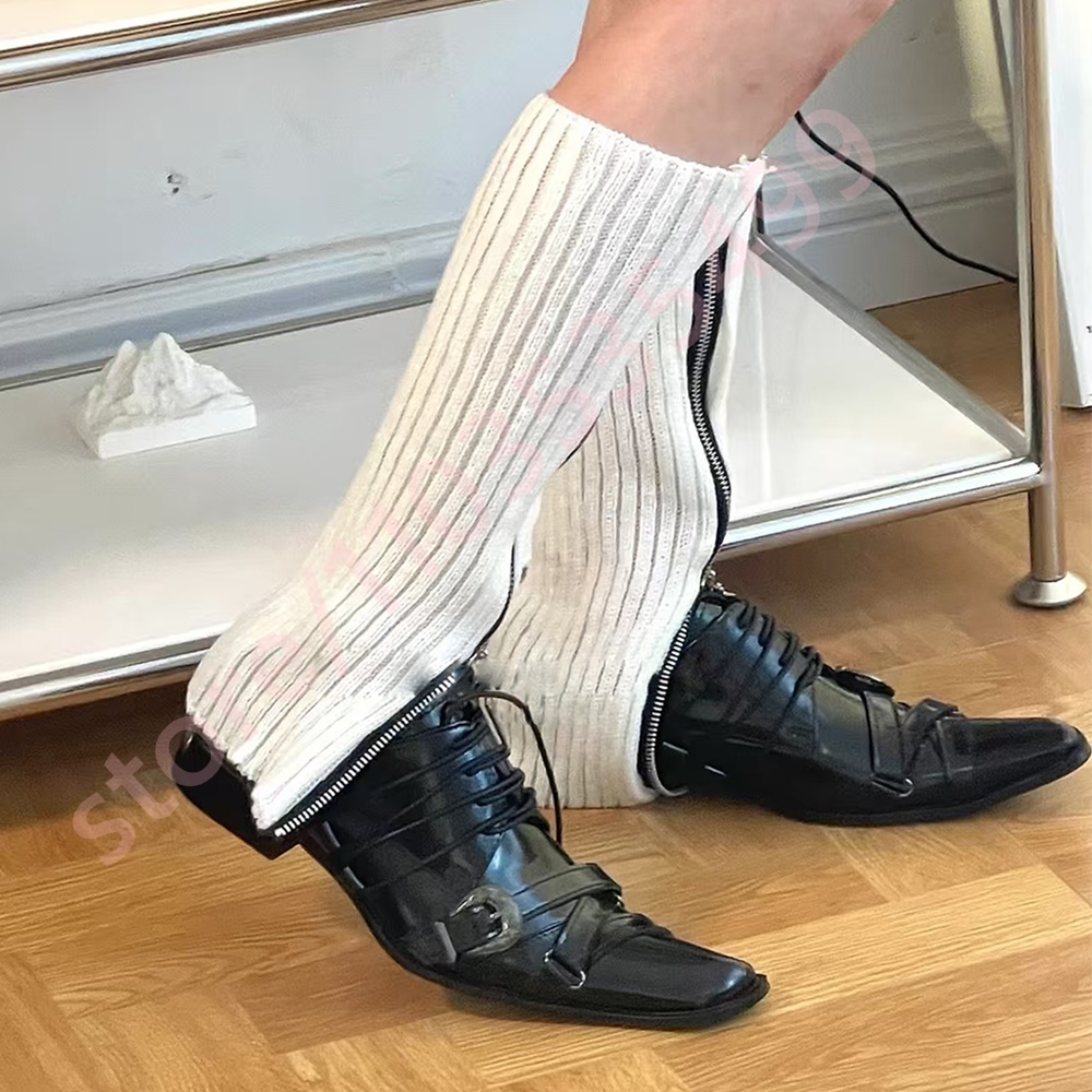 Men Shoes Men - Black Pointed Toe Women's Thick Heel