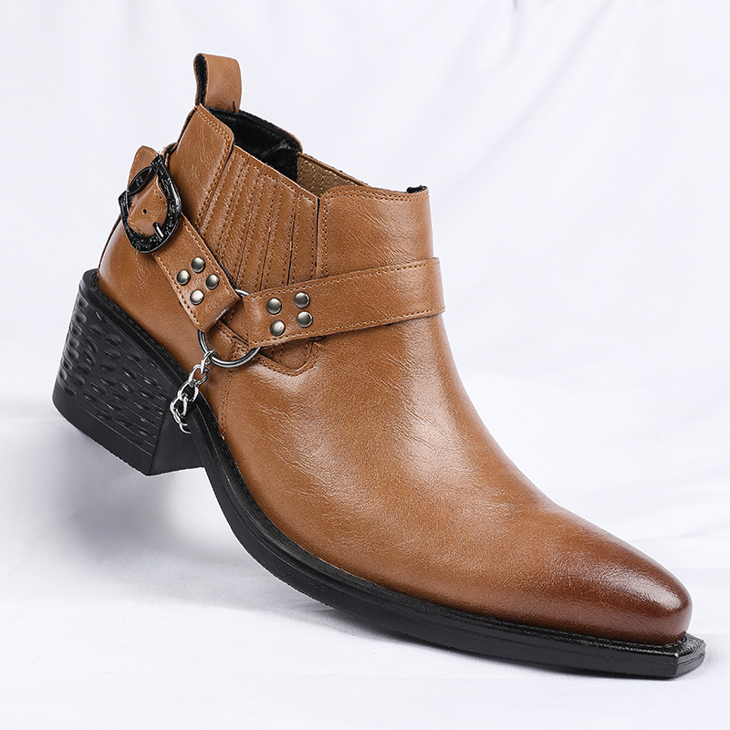 Men Shoes For Wedding - New Brown /Black Cow Leather Boots