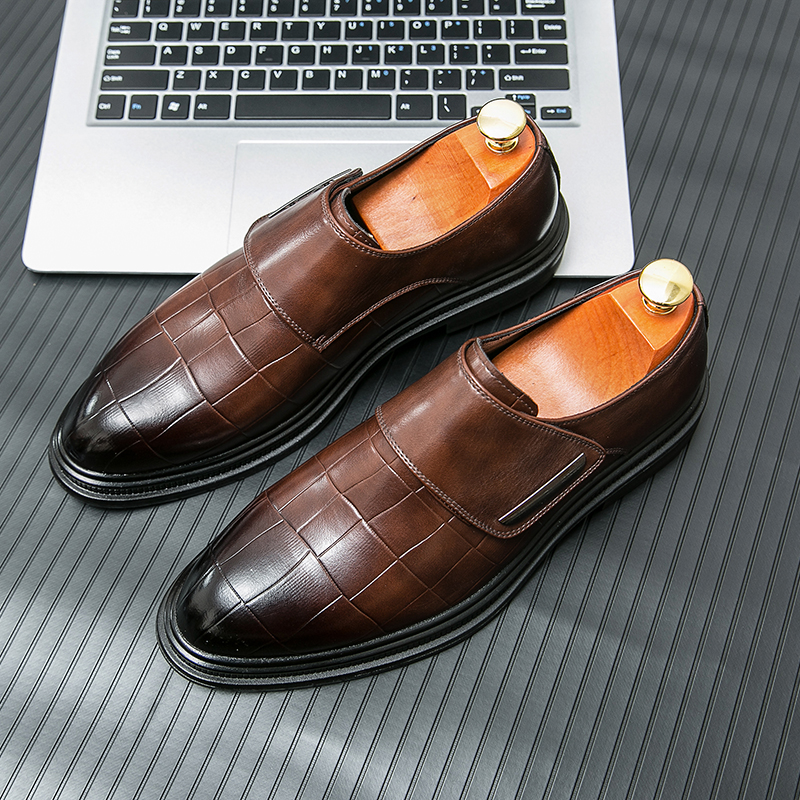 Men Shoes Velcro - Men Business Dress Leather Shoes Black