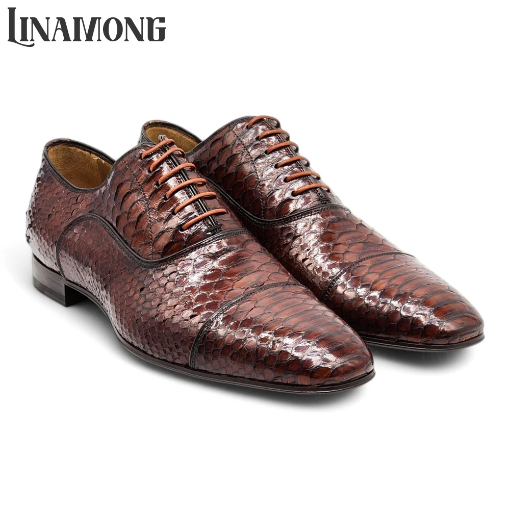 Brown Faux Python Leather Oxfo - Men'S Shoes Limited Edition avaliação e preço