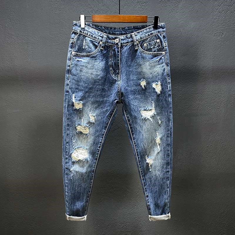 Nine-point jeans with holes fo - Men'S Shoes For Jeans avaliação e preço