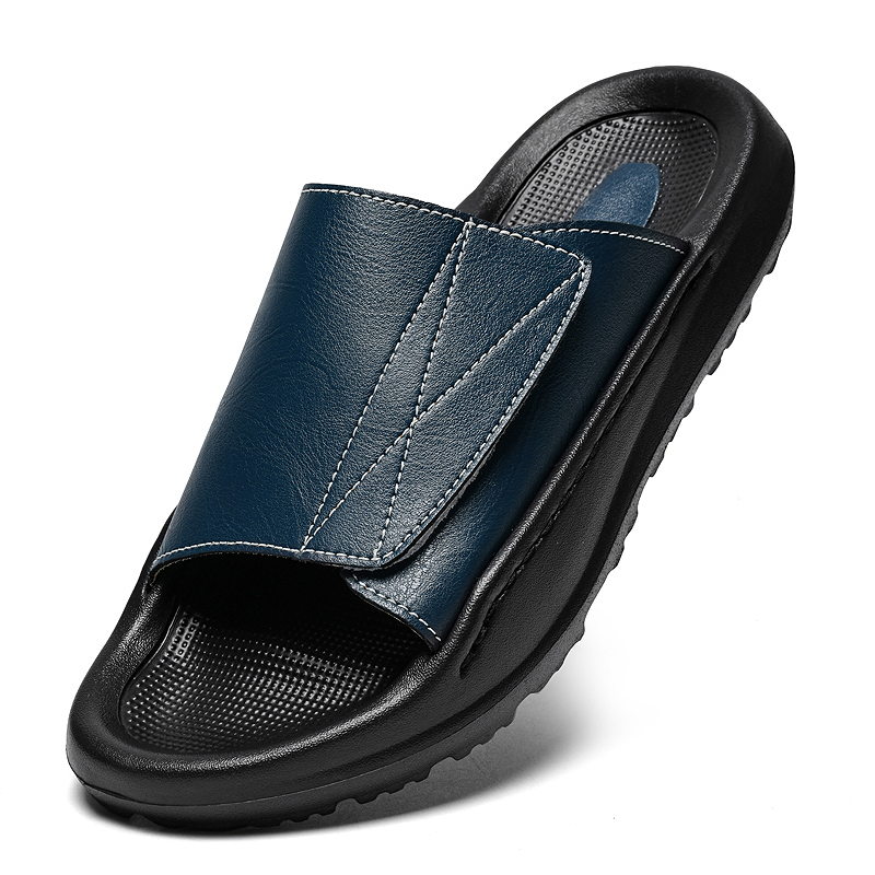 Easy-top Leather Slide Slipper - Men Shoes Velcro avaliação e preço