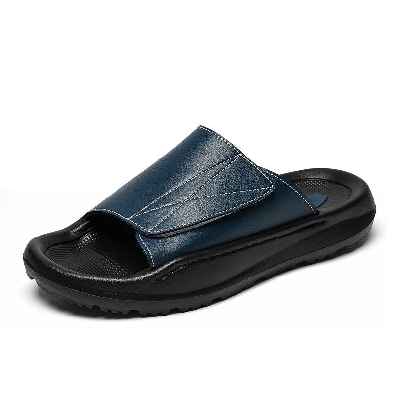 Easy-top Leather Slide Slipper - Men Shoes Velcro avaliação e preço