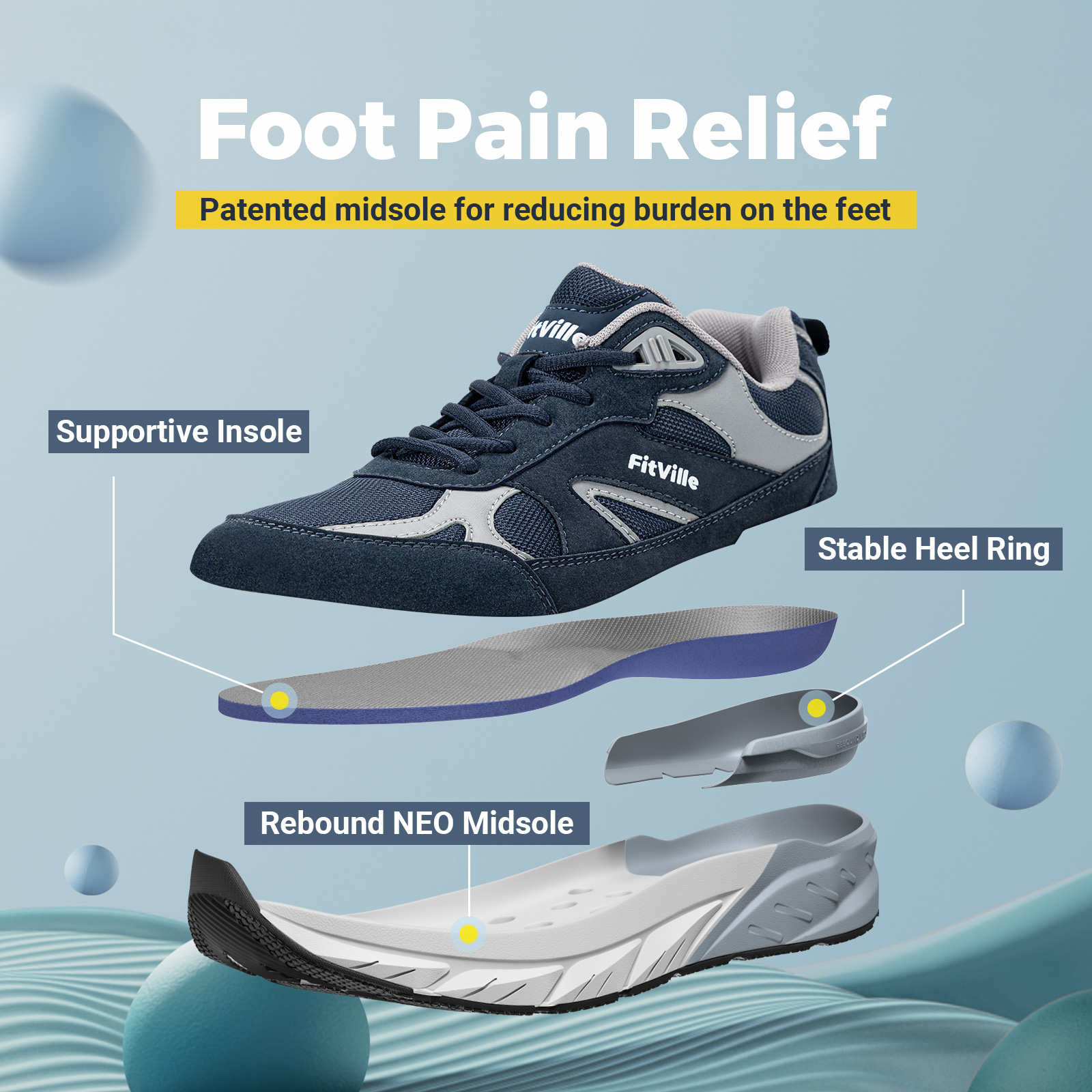 FitVille Newest Walking Shoes  - Men Shoes Size Chart avaliação e preço
